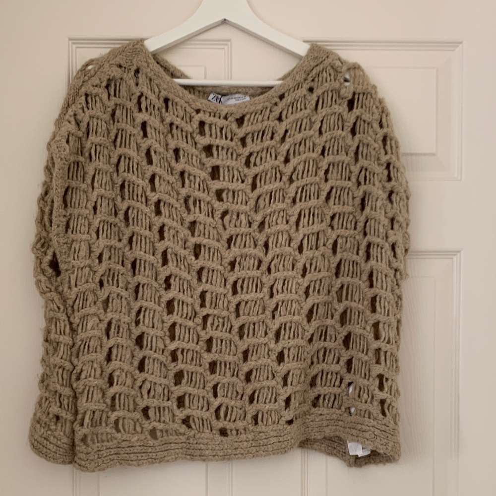 Cozy Tan Open-Knit Oversized Zara Sweater